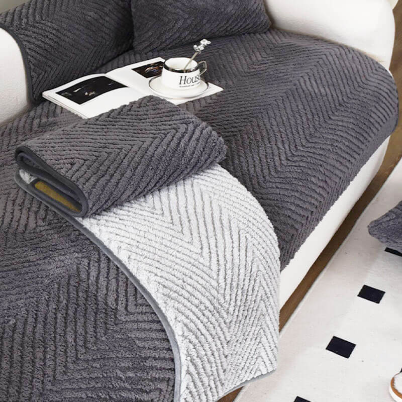 Thickened Plush Herringbone Non-Slip Sofa Cover