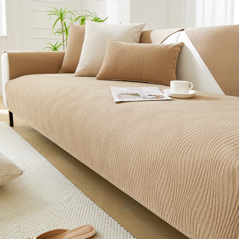 Wood Grain Texture Soft Chenille Anti-Scratch Sofa Cover