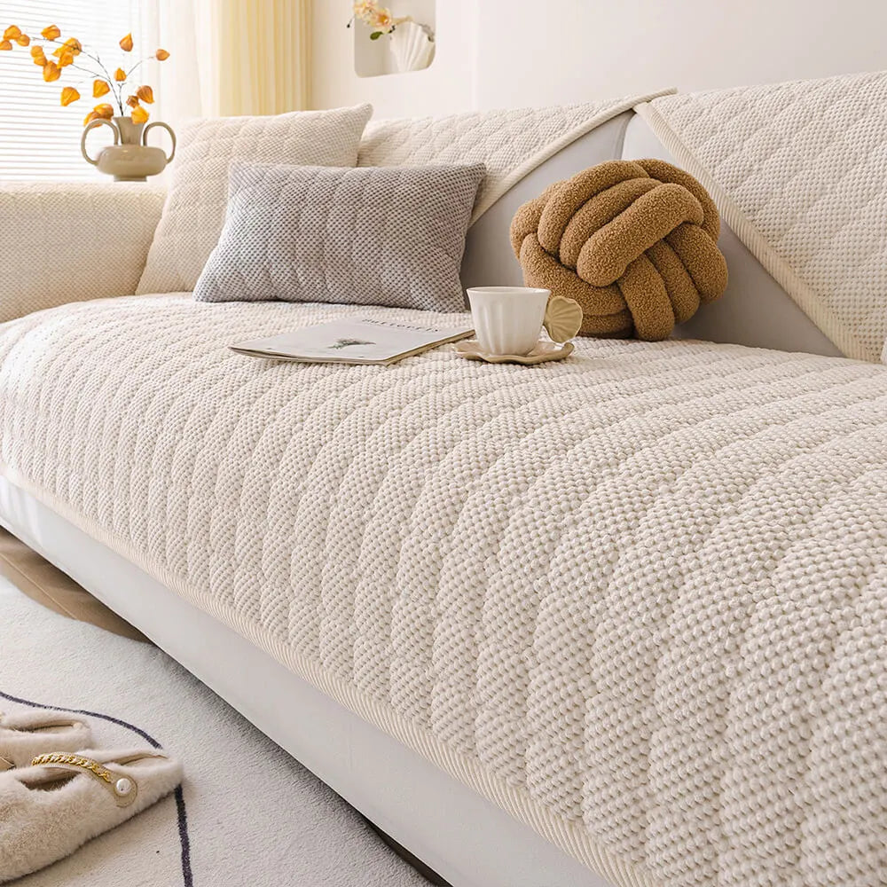 Cozy Quilted Grid Corduroy Thickened Anti-Slip Sofa Cover
