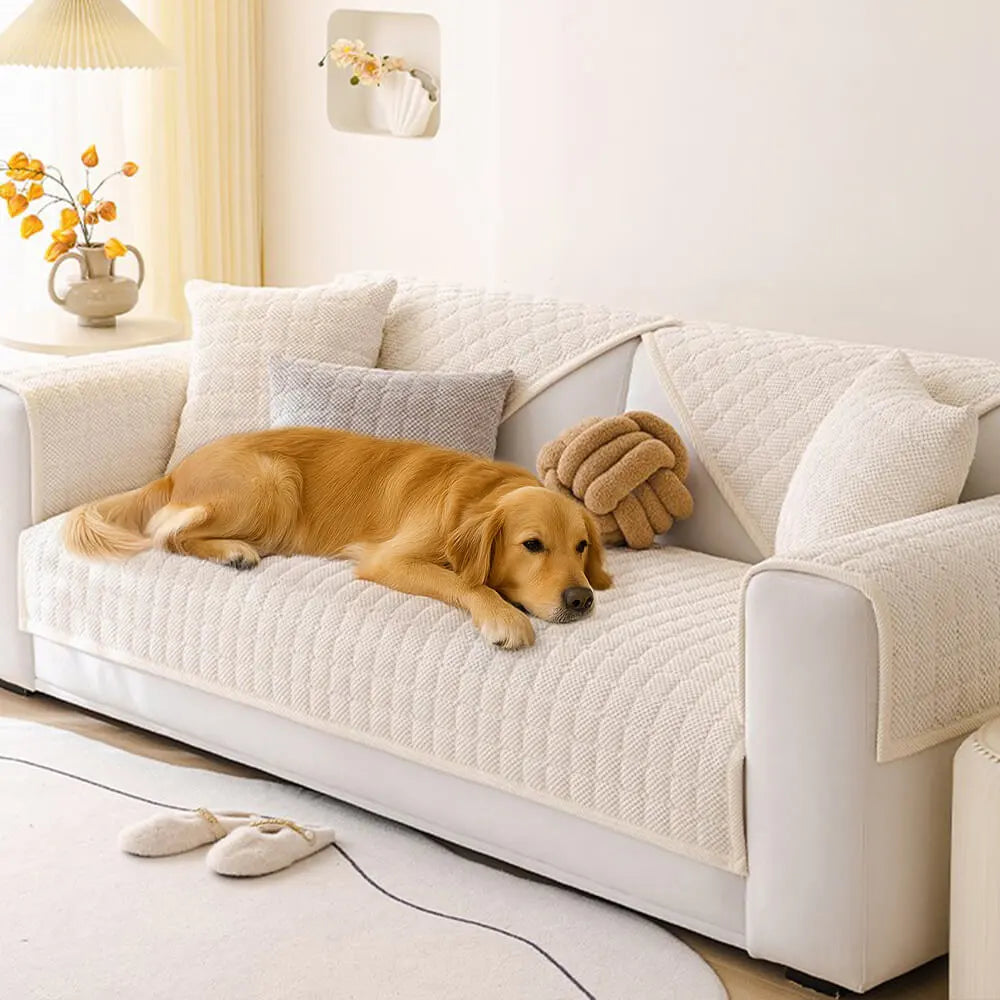 Cozy Quilted Grid Corduroy Thickened Anti-Slip Sofa Cover