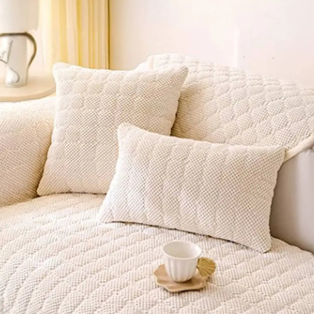 Cozy Quilted Grid Corduroy Thickened Anti-Slip Sofa Cover