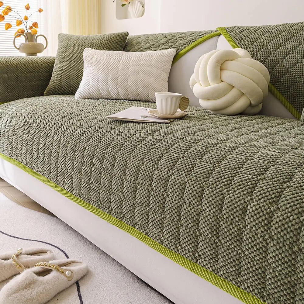 Cozy Quilted Grid Corduroy Thickened Anti-Slip Sofa Cover