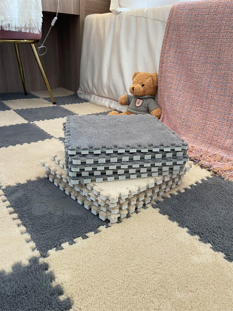 Tappetino patchwork in schiuma tagliabile a tutta lunghezza in peluche impermeabile per camera da letto 