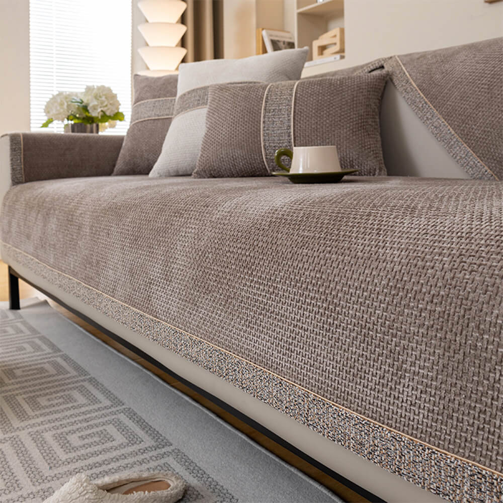 All-Season Modern Tweed Woven Chenille Anti-Slip Couch Cover