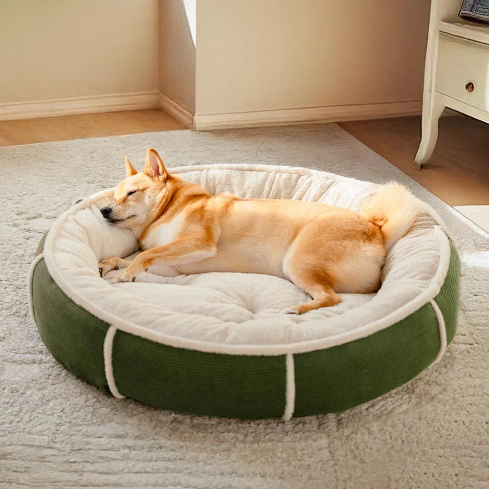 Ultra Plush Corduroy Donut Dog Bed for Anti-Anxiety Relief