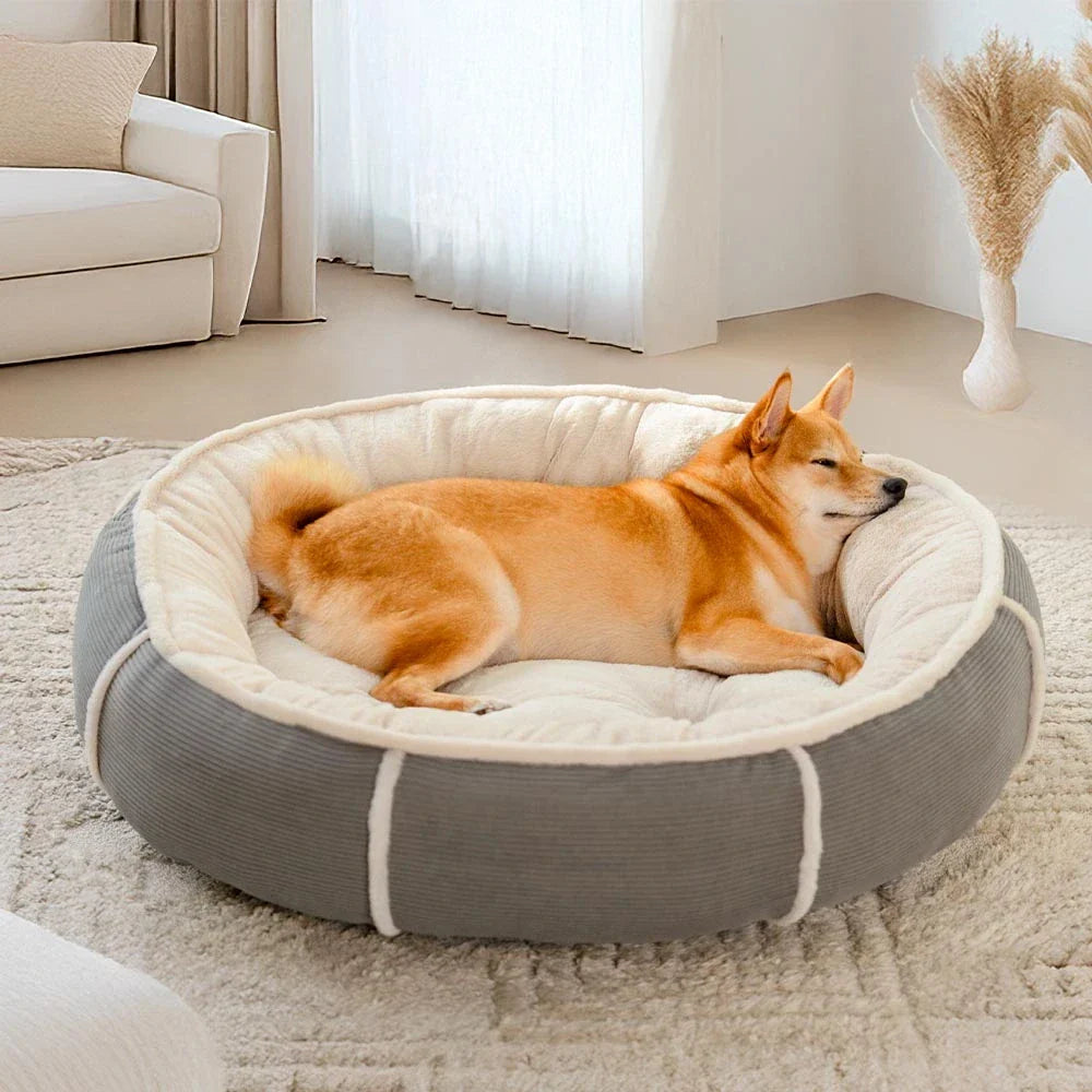 Ultra Plush Corduroy Donut Dog Bed for Anti-Anxiety Relief