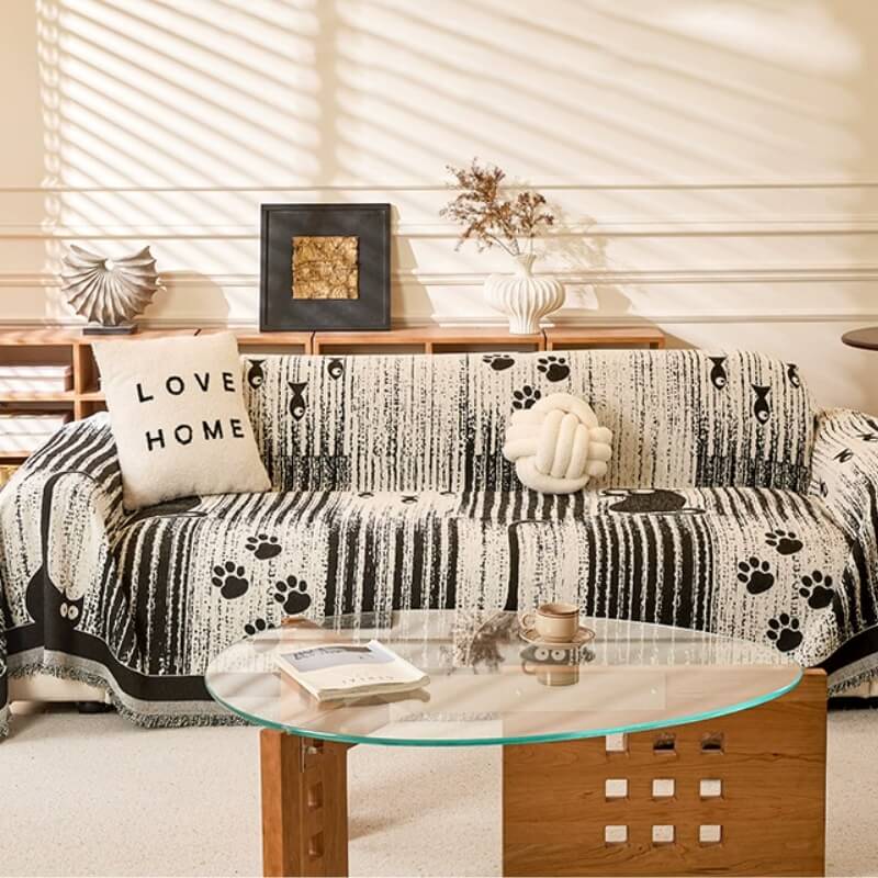 Cartoon Paw Print Chenille Anti-Scratch Sofa Throw Cover