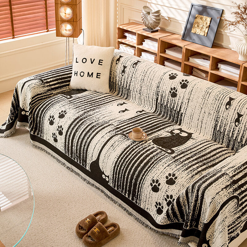 Cartoon Paw Print Chenille Anti-Scratch Sofa Throw Cover