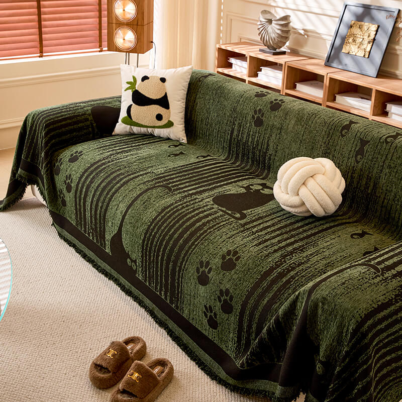 Cartoon Paw Print Chenille Anti-Scratch Sofa Throw Cover