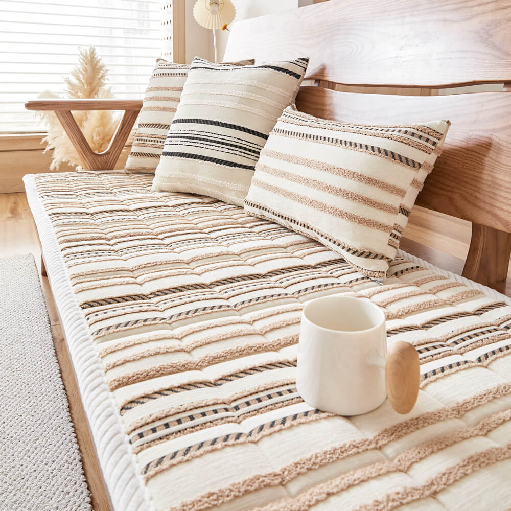 Cozy Chenille Striped Plush Non-Slip Sofa Protector Pet Mat Cover