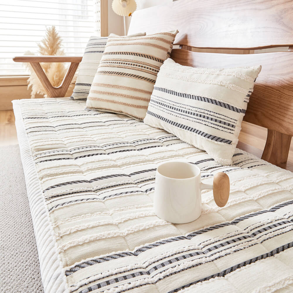 Cozy Chenille Striped Plush Non-Slip Sofa Protector Pet Mat Cover