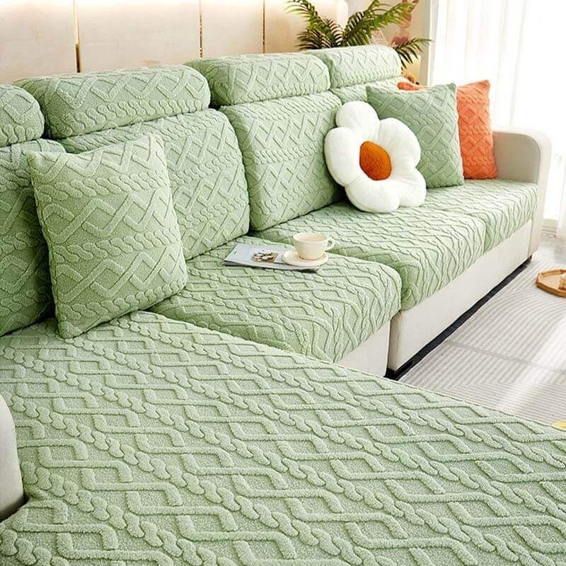 Jacquard Flannel Sofa Cover, All-Inclusive Universal L-Shaped, Anti-Cat Scratch Non-Slip