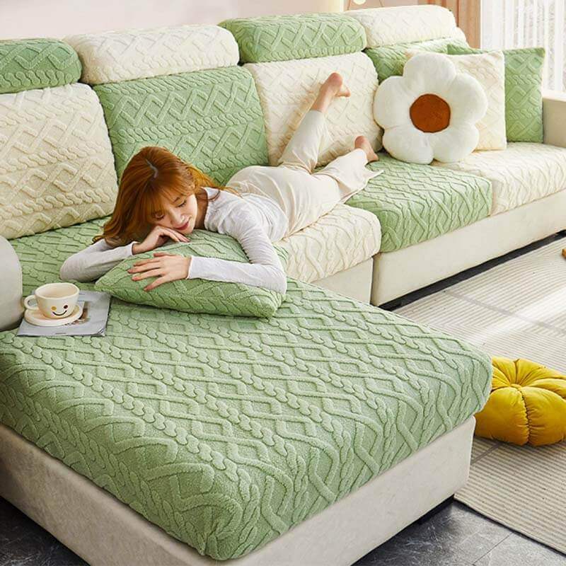Jacquard flannel sofa cover, all inclusive universal for L-shaped sofa, anti-cat scratching and non-slip models