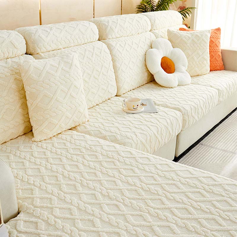 Jacquard Flannel Sofa Cover, All-Inclusive Universal L-Shaped, Anti-Cat Scratch Non-Slip