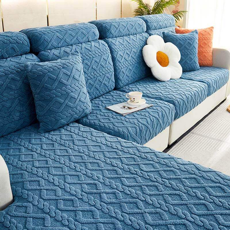Jacquard Flannel Sofa Cover, All-Inclusive Universal L-Shaped, Anti-Cat Scratch Non-Slip
