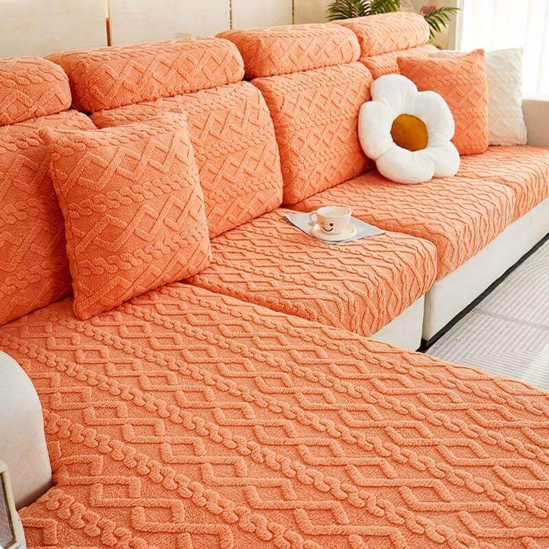 Jacquard Flannel Sofa Cover, All-Inclusive Universal L-Shaped, Anti-Cat Scratch Non-Slip