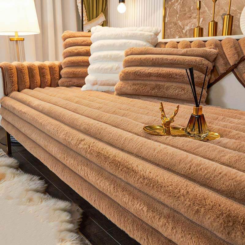Rabbit Plush Sofa Cushion, Thickened Non-Slip L-Shaped Sofa Cover, Universal Towel Protector