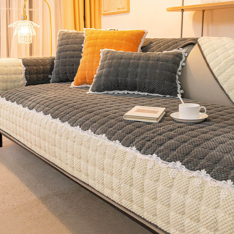Corduroy Sofa Cushion, Four-Season Universal Plush Non-Slip Cover