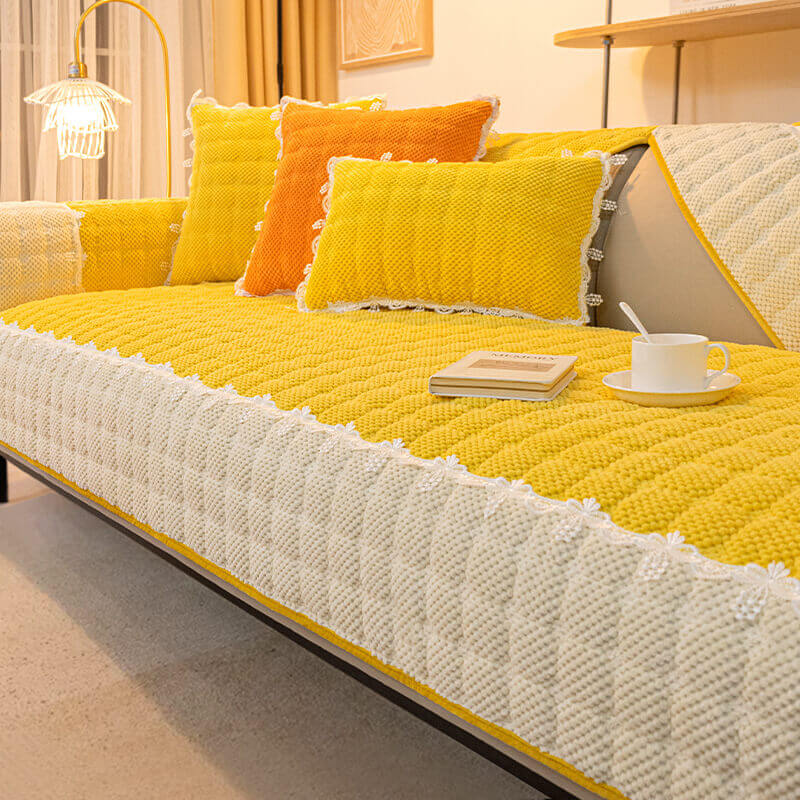 Corduroy Sofa Cushion, Four-Season Universal Plush Non-Slip Cover