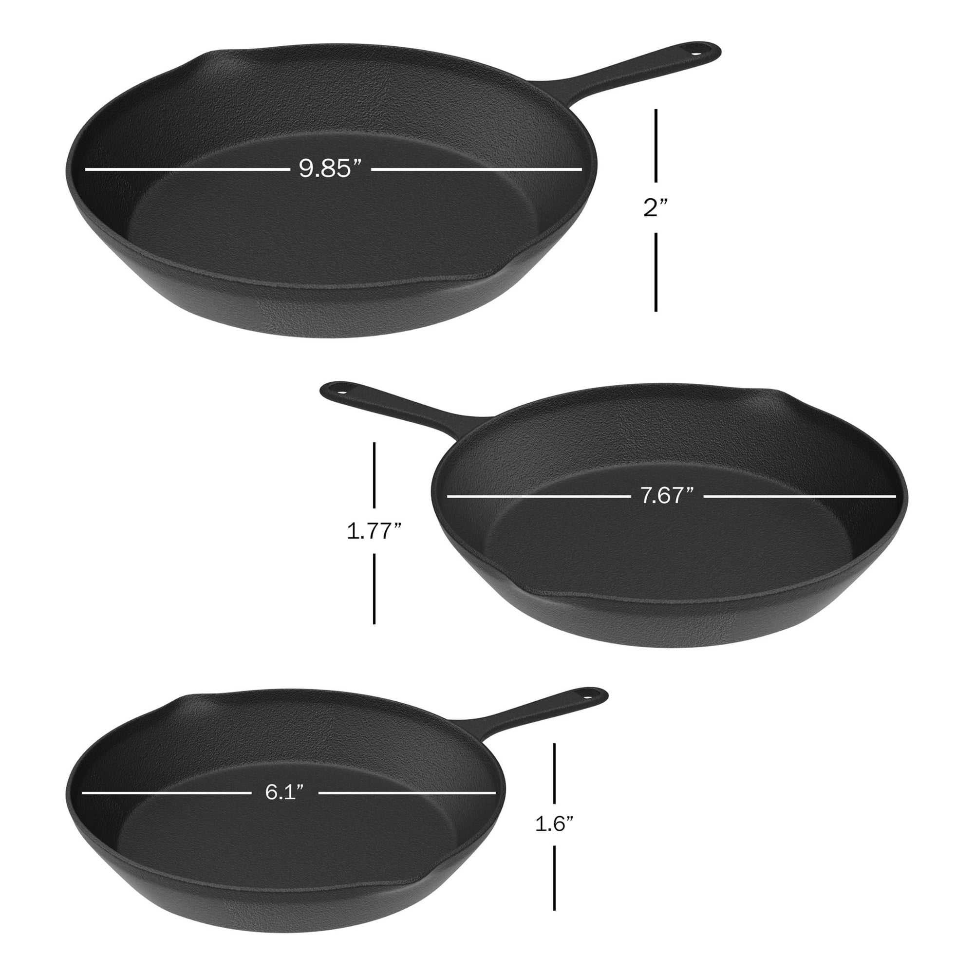 Pre-Seasoned Cast Iron Skillet Set – 10", 8", 6" (3-Piece)