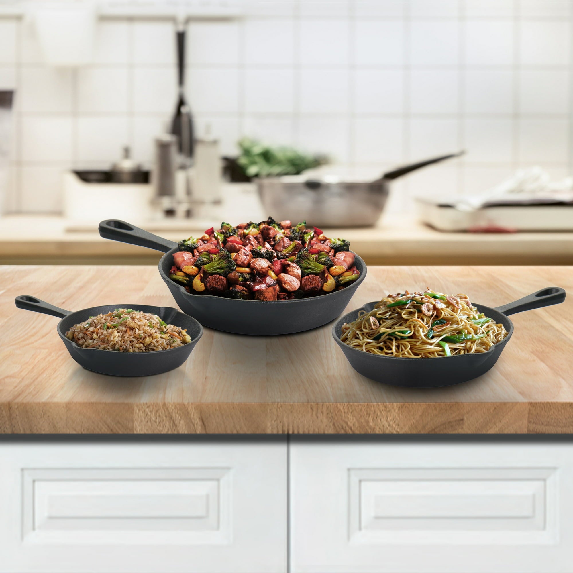 Pre-Seasoned Cast Iron Skillet Set – 3-Piece Cooking Essentials