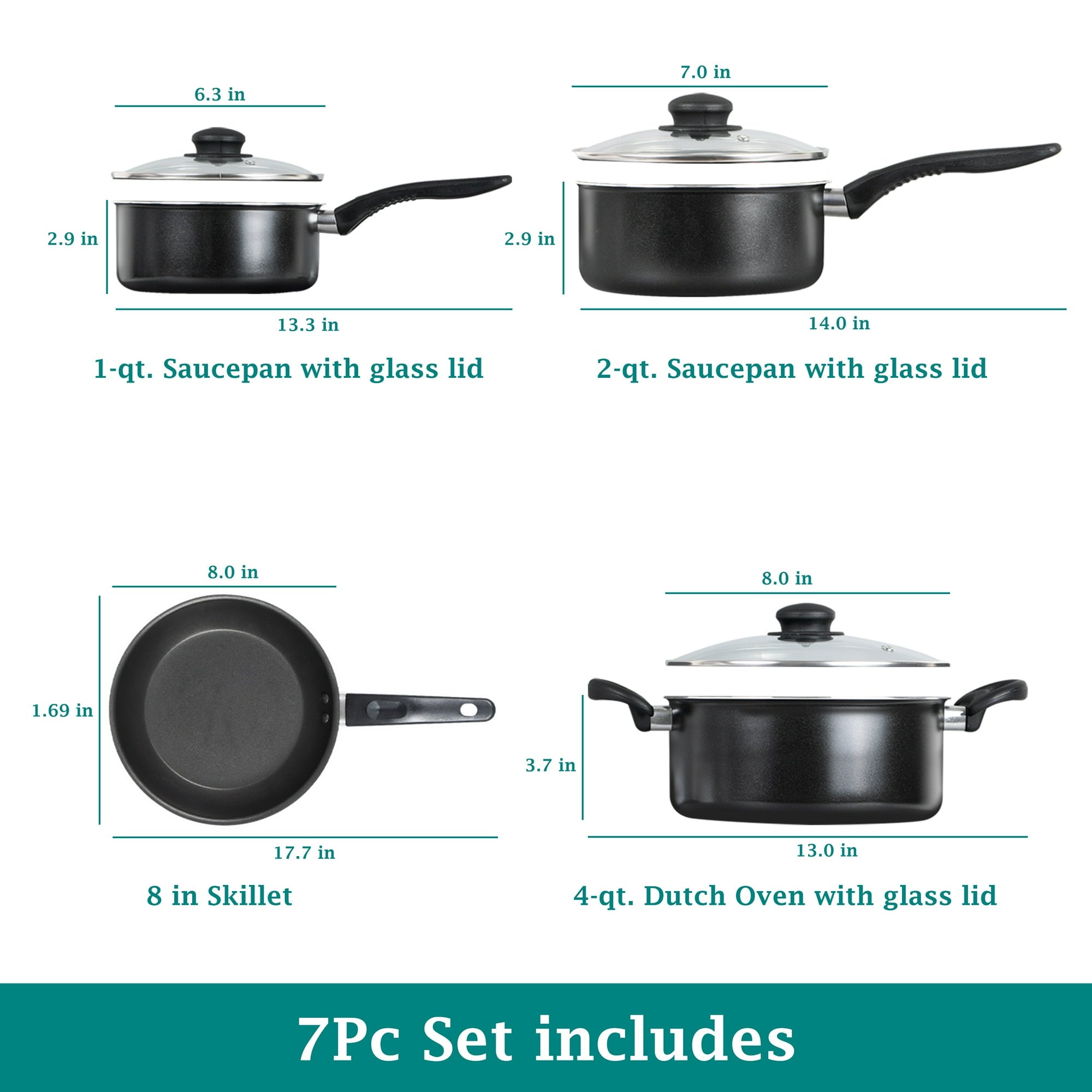 7-Piece Black Non-Stick Aluminum Cookware Set