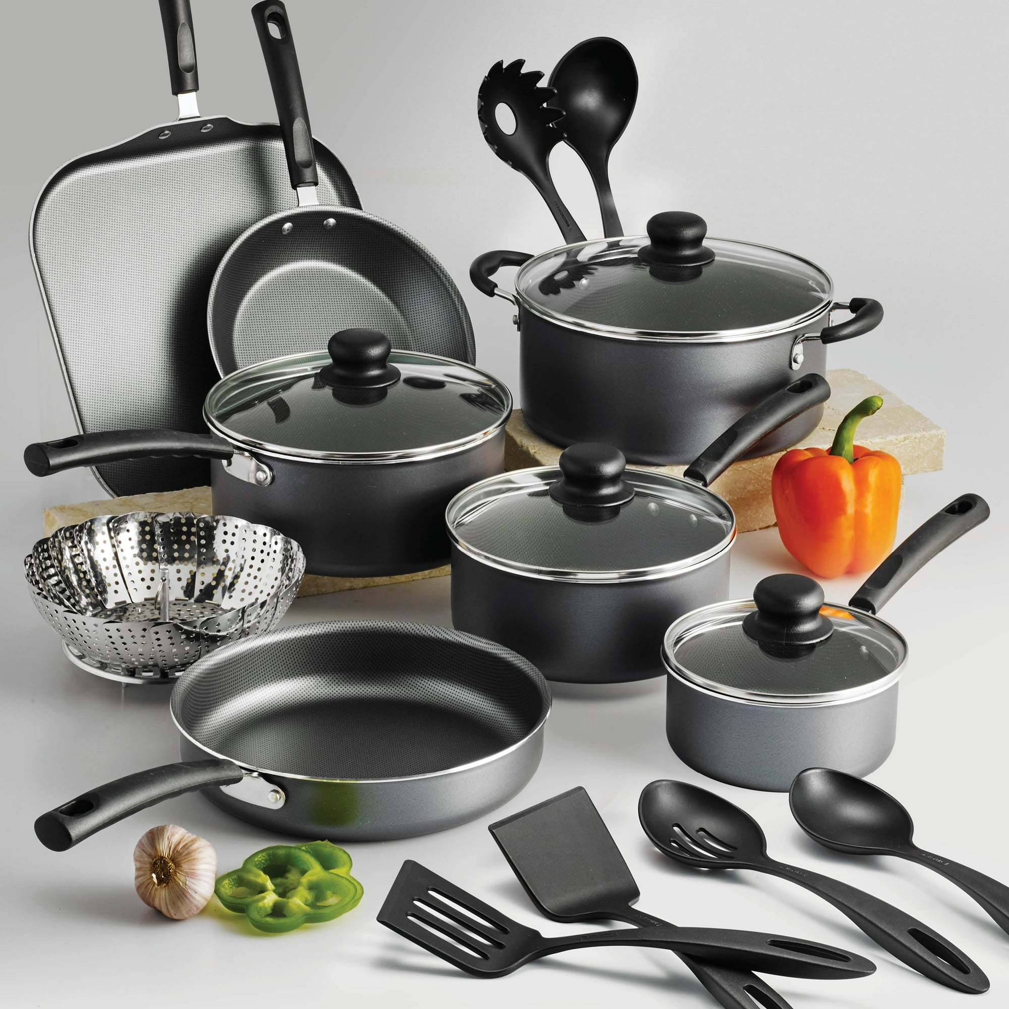 18-Piece Nonstick Cookware Set – Steel Gray