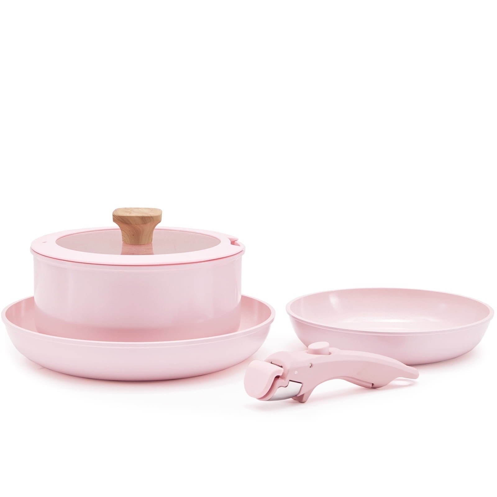 Pink Nonstick Ceramic Cookware Set – Detachable Handle, Oven & Dishwasher Safe