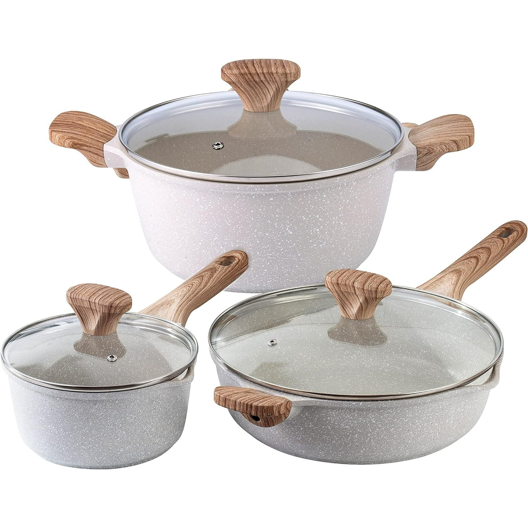 6-Piece Pots and Pans Set, Durable Kitchen Cookware Set, Cream