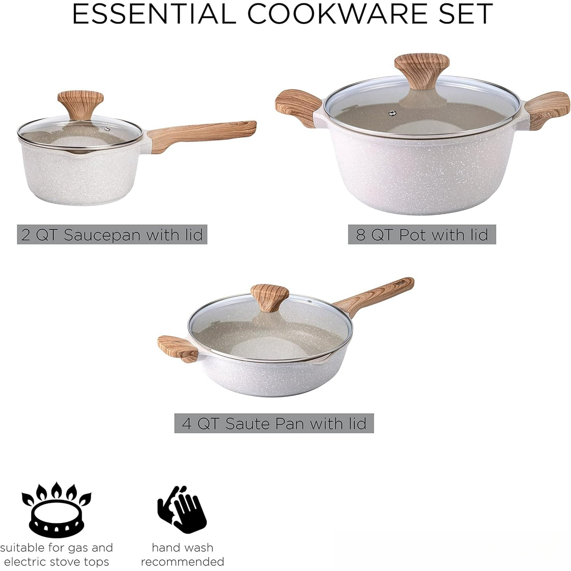 6-Piece Pots and Pans Set, Durable Kitchen Cookware Set, Cream