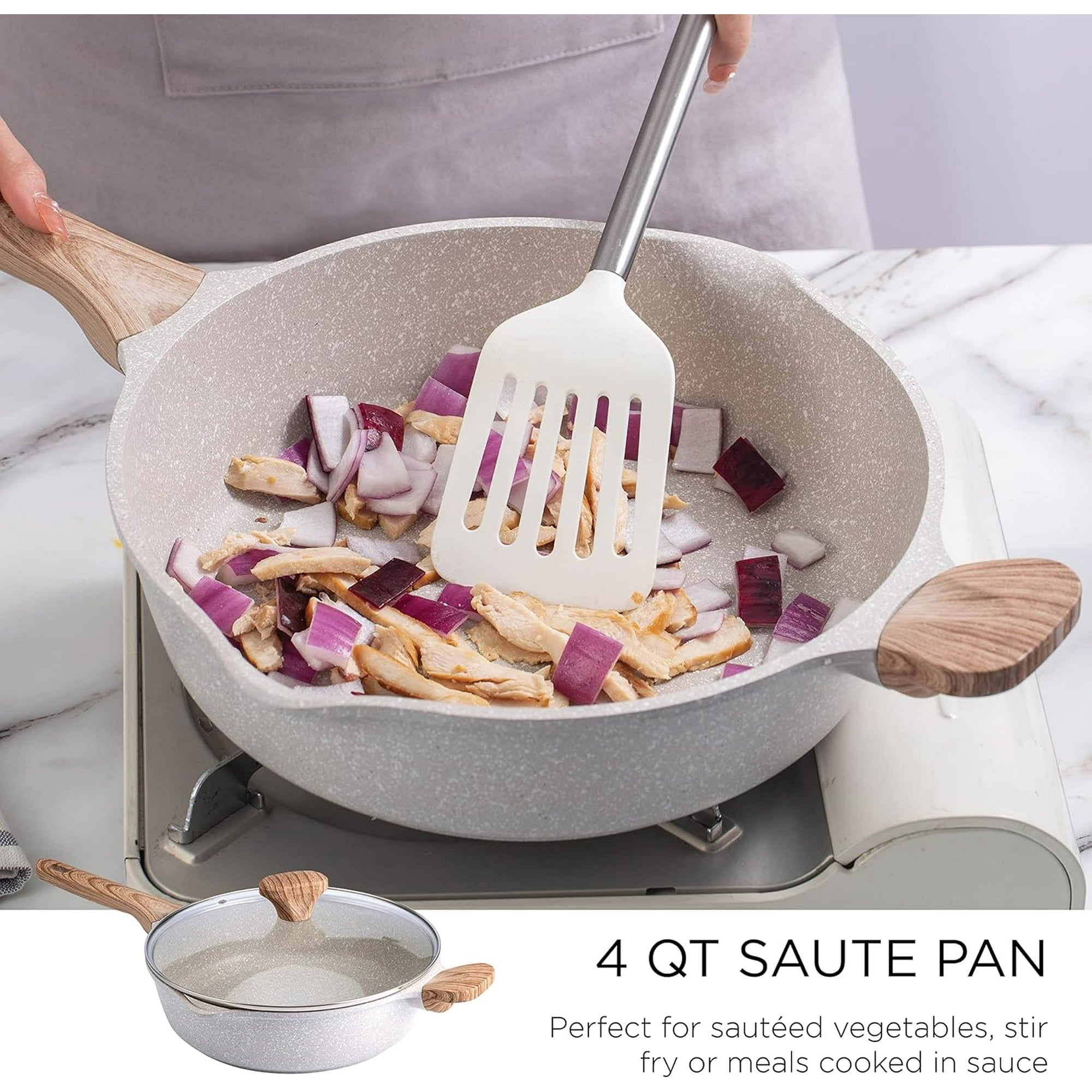 6-Piece Pots and Pans Set, Durable Kitchen Cookware Set, Cream