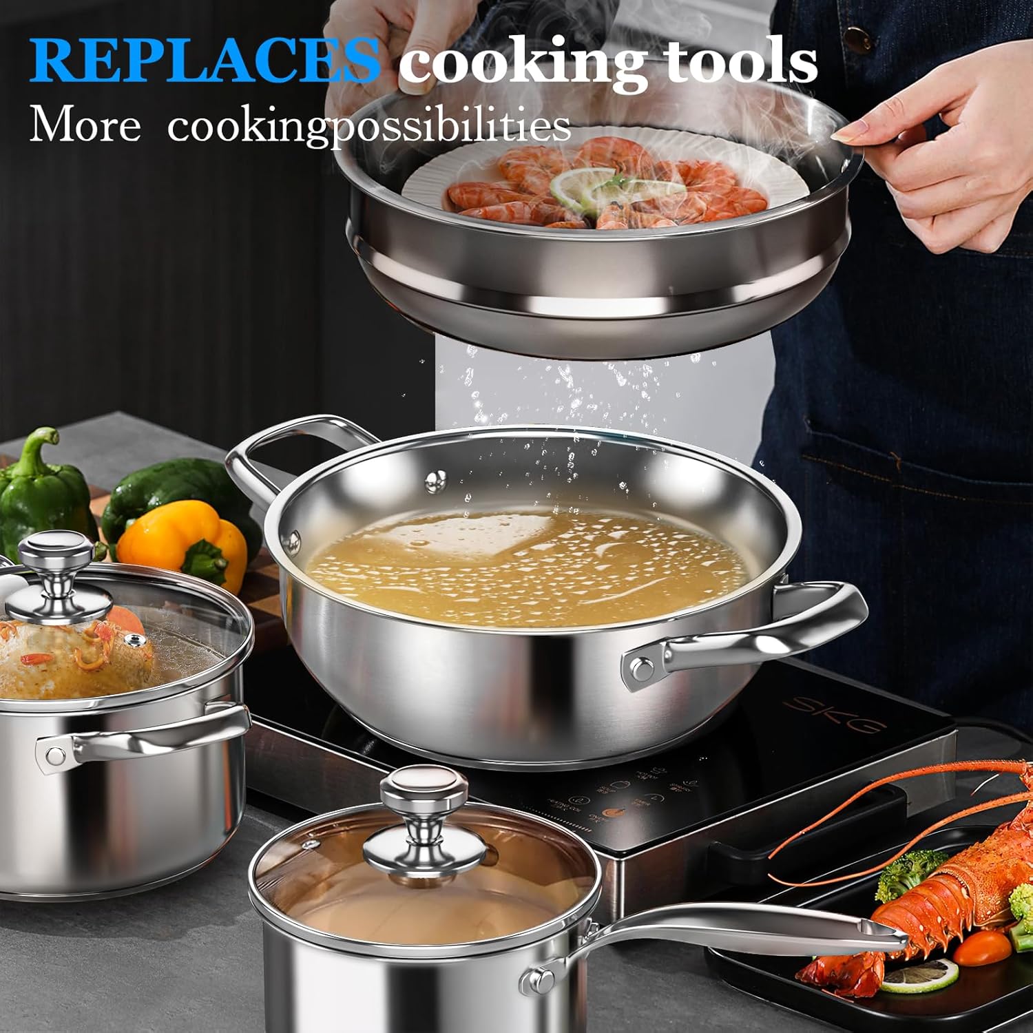 7-Piece Stainless Steel Cookware Set – Induction, Electric & Gas Compatible, Oven & Dishwasher Safe