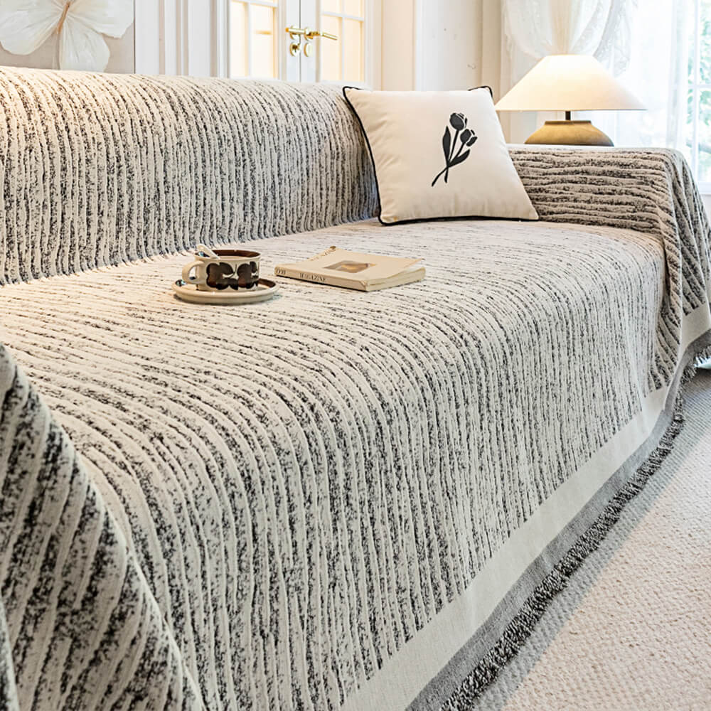 Cream Chenille Textured Anti-Scratch Pet-Friendly Couch Throw Cover