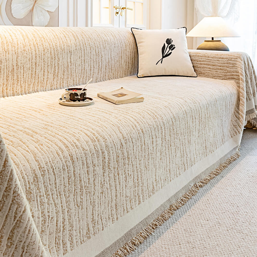 Cream Chenille Textured Anti-Scratch Pet-Friendly Couch Throw Cover