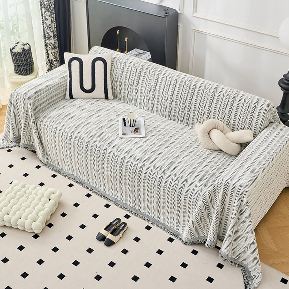 Elegant Herringbone Chenille Textured Sofa Throw Cover