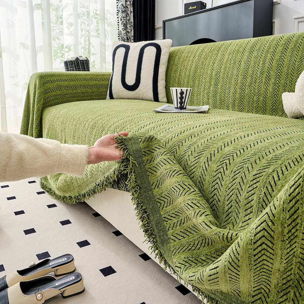 Elegant Herringbone Chenille Textured Sofa Throw Cover
