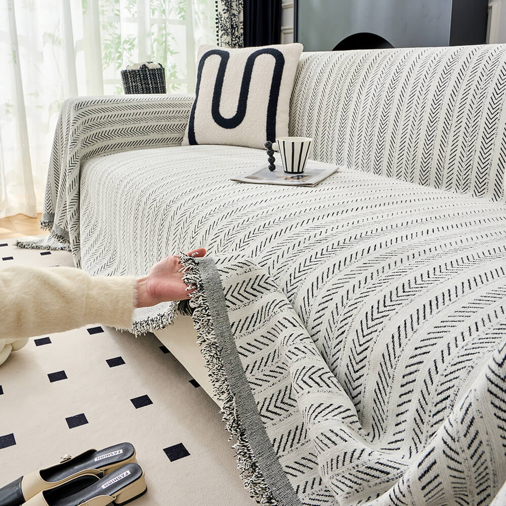 Elegant Herringbone Chenille Textured Sofa Throw Cover