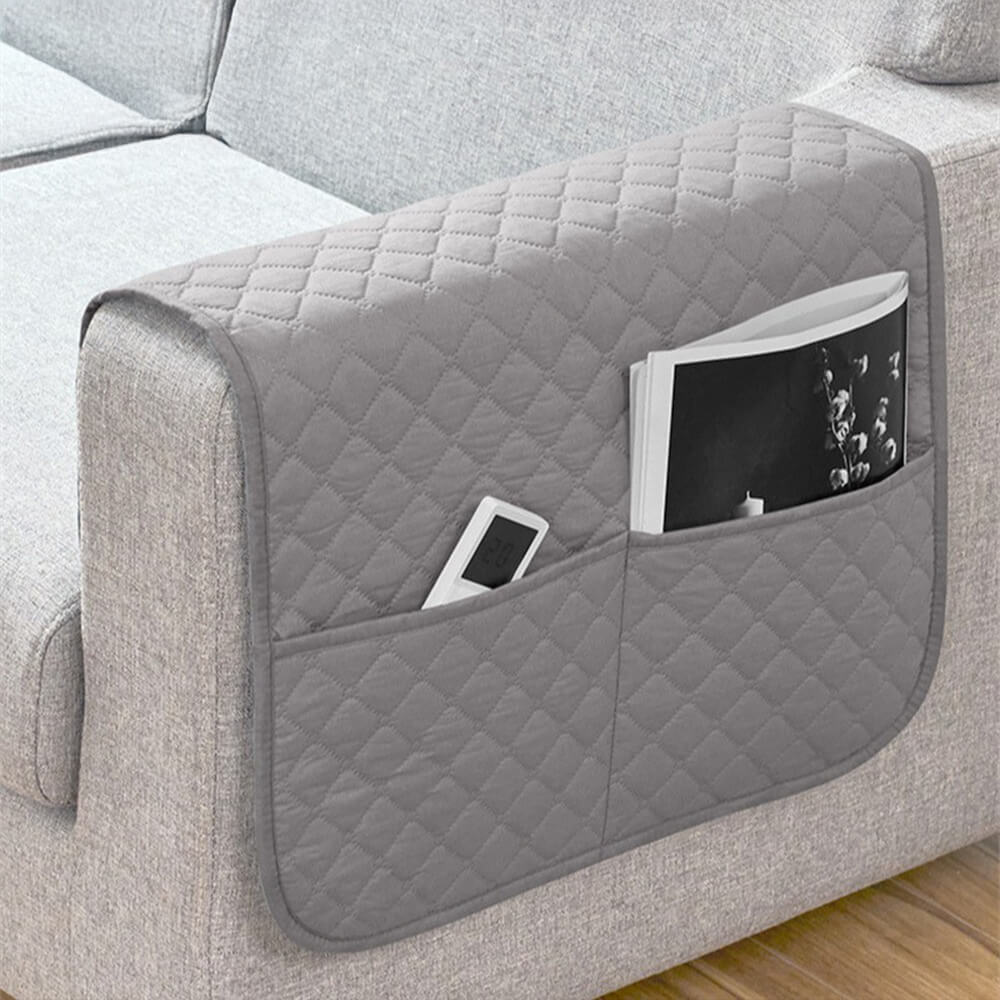 Waterproof Quilted Sofa Armrest Cover with Pockets – Couch Protector for Living Room Furniture