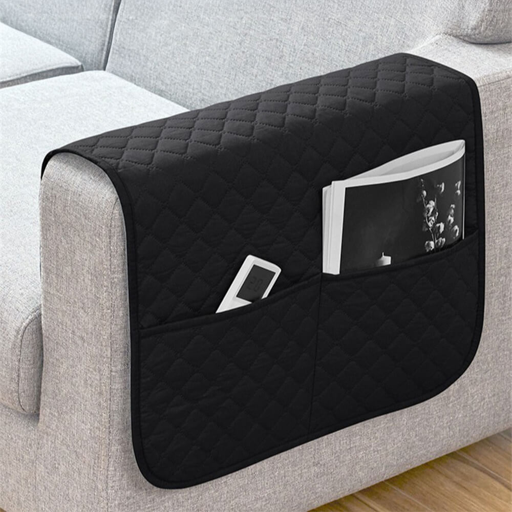 Waterproof Quilted Sofa Armrest Cover with Pockets – Couch Protector for Living Room Furniture