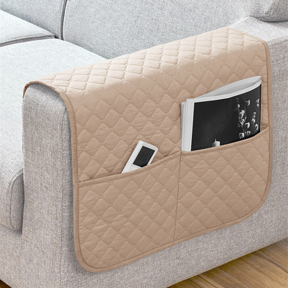 Waterproof Quilted Sofa Armrest Cover with Pockets – Couch Protector for Living Room Furniture