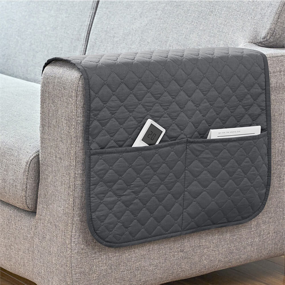 Waterproof Quilted Sofa Armrest Cover with Pockets – Couch Protector for Living Room Furniture