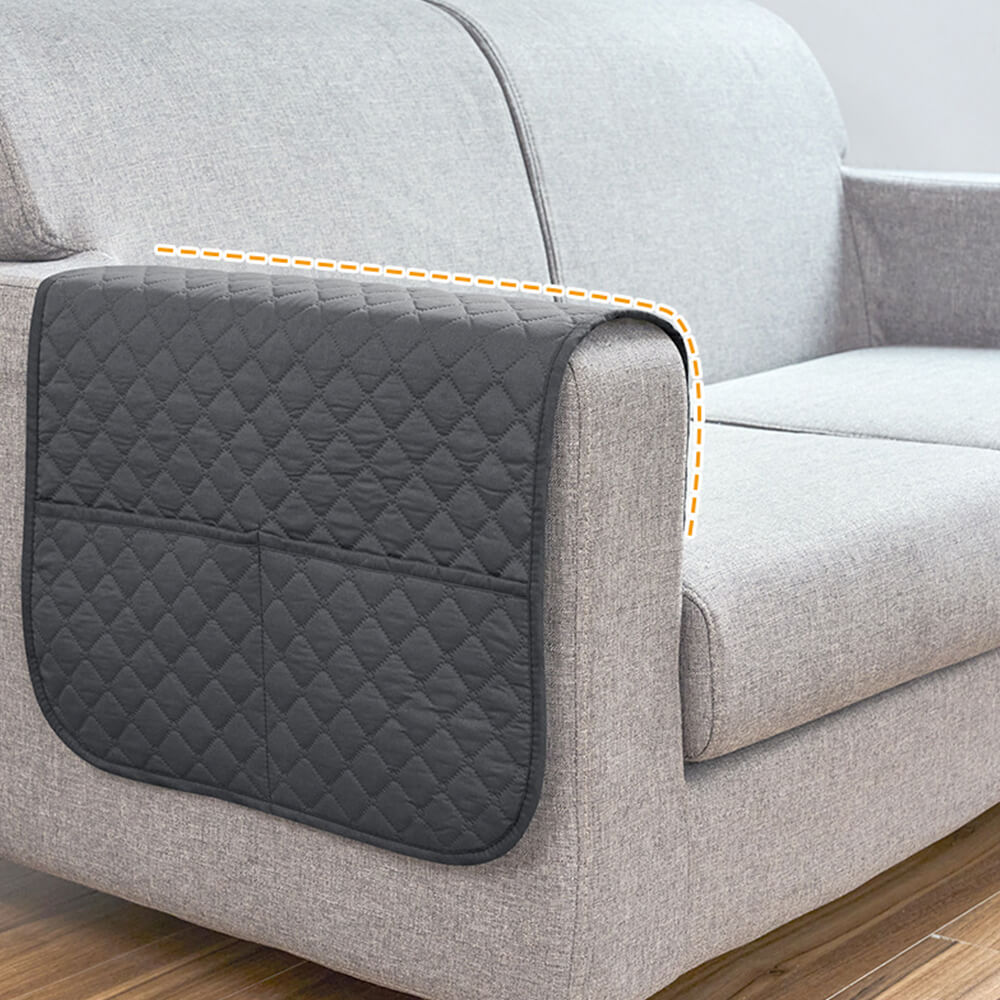 Waterproof Quilted Sofa Armrest Cover with Pockets – Couch Protector for Living Room Furniture