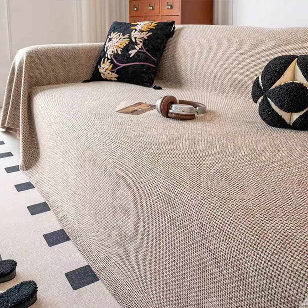 Breathable Woven Linen-Look Scratch-Resistant Sofa Throw Cover