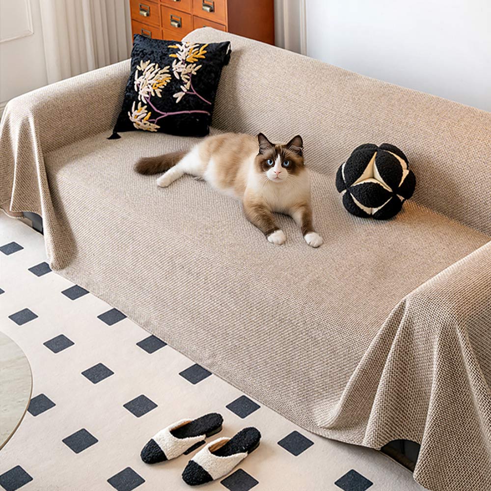 Breathable Woven Linen-Look Scratch-Resistant Sofa Throw Cover