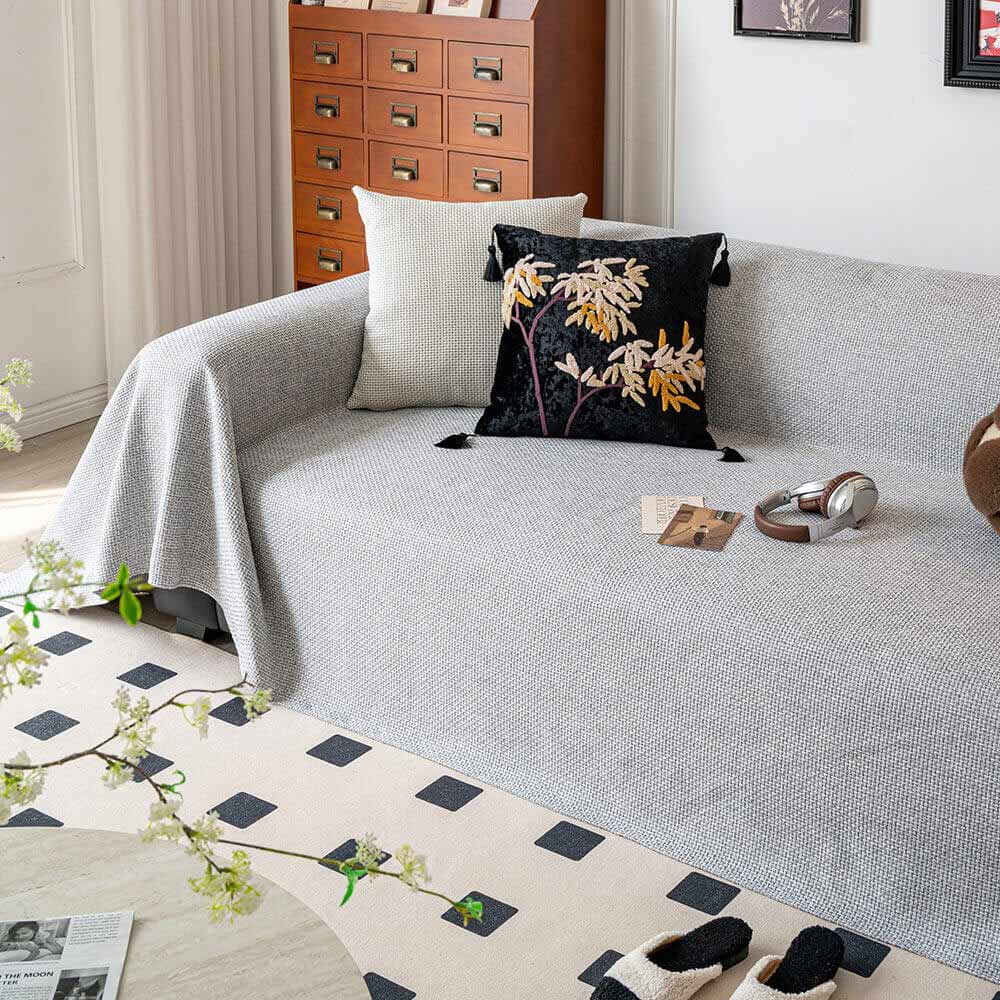 Breathable Woven Linen-Look Scratch-Resistant Sofa Throw Cover
