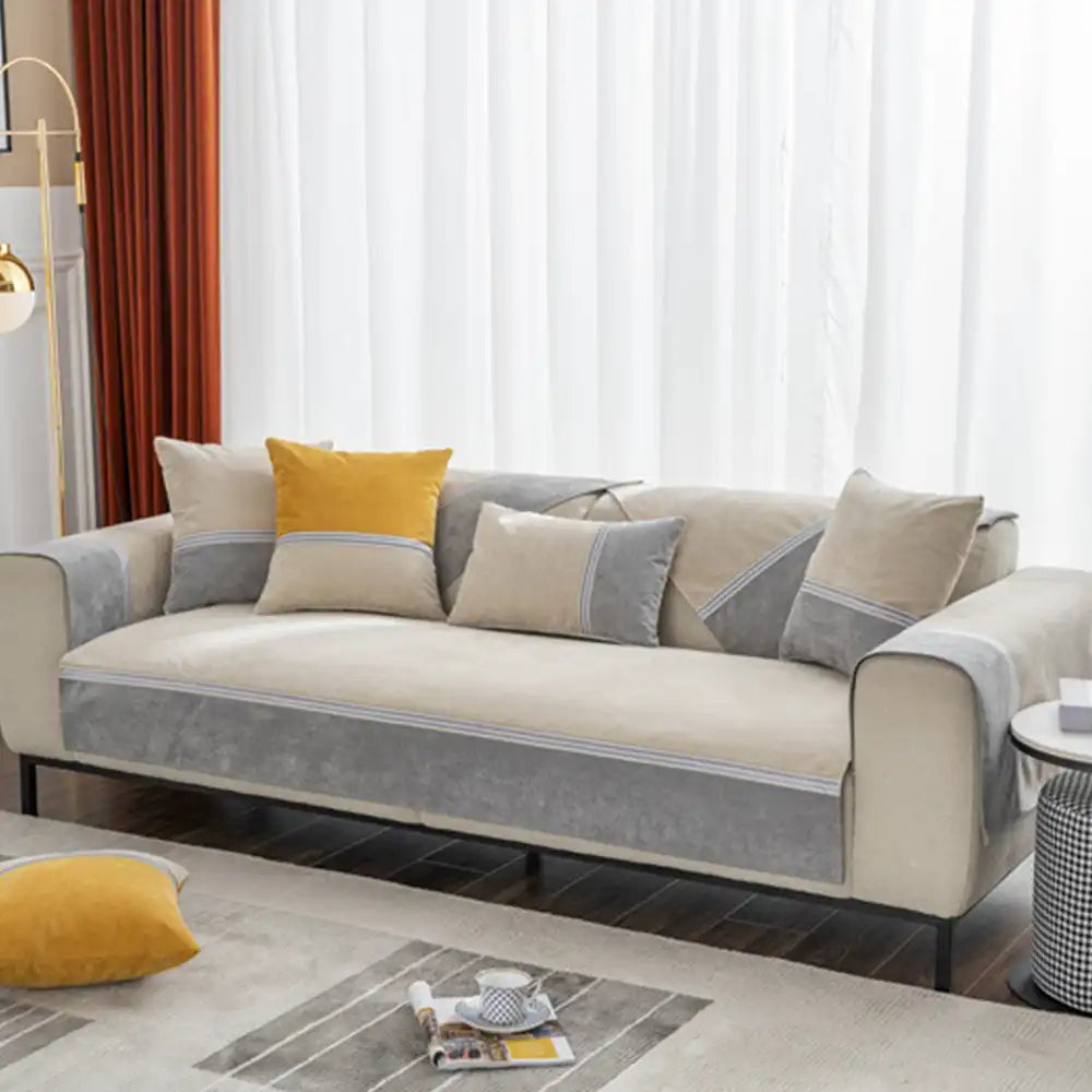 All-Season Water-Resistant Colorblock Anti-Slip Sofa Cover for Pets and Kids
