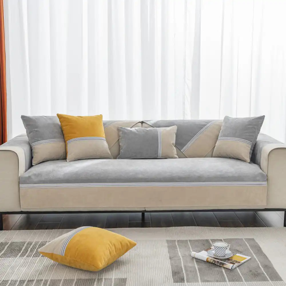 All-Season Water-Resistant Colorblock Anti-Slip Sofa Cover for Pets and Kids