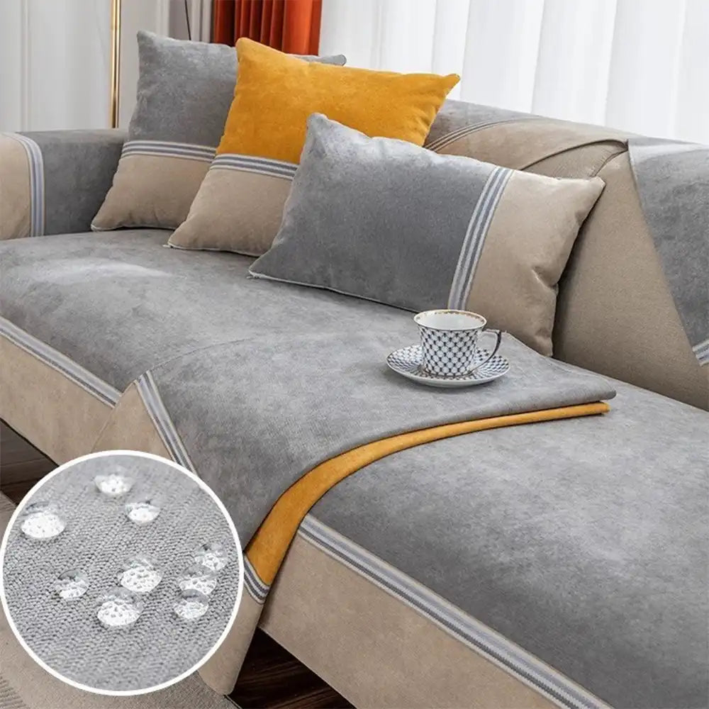 All-Season Water-Resistant Colorblock Anti-Slip Sofa Cover for Pets and Kids