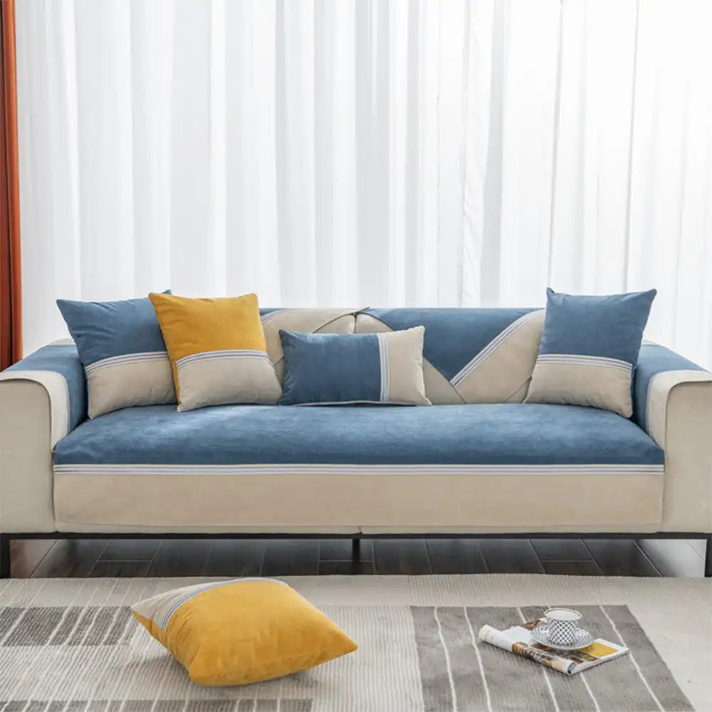 All-Season Water-Resistant Colorblock Anti-Slip Sofa Cover for Pets and Kids