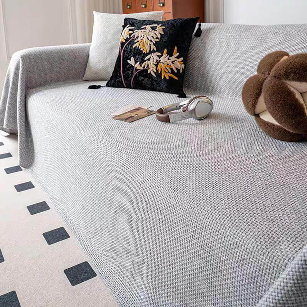 Breathable Woven Linen-Look Scratch-Resistant Sofa Throw Cover
